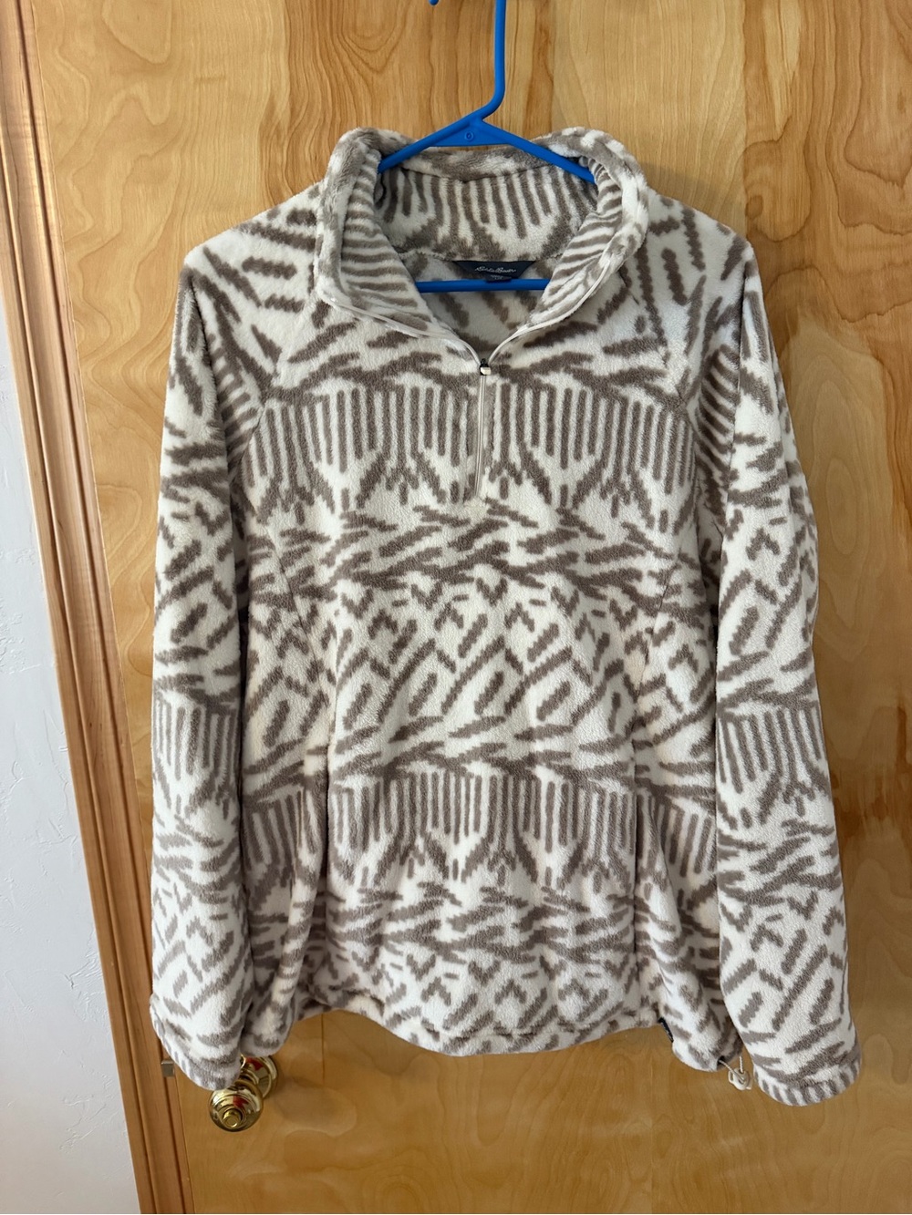 Eddie Bauer Cream & Taupe Patterned Fleece Half-Zip Pullover